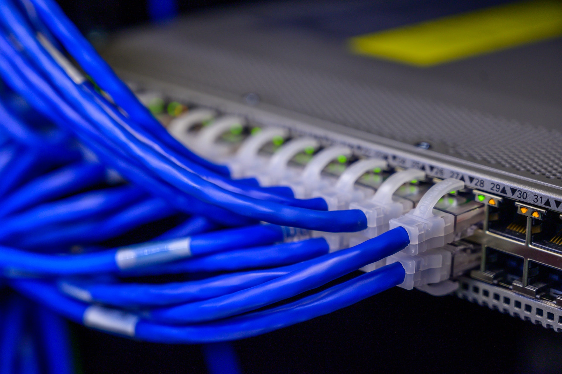 Ethernet cable connected to a network port